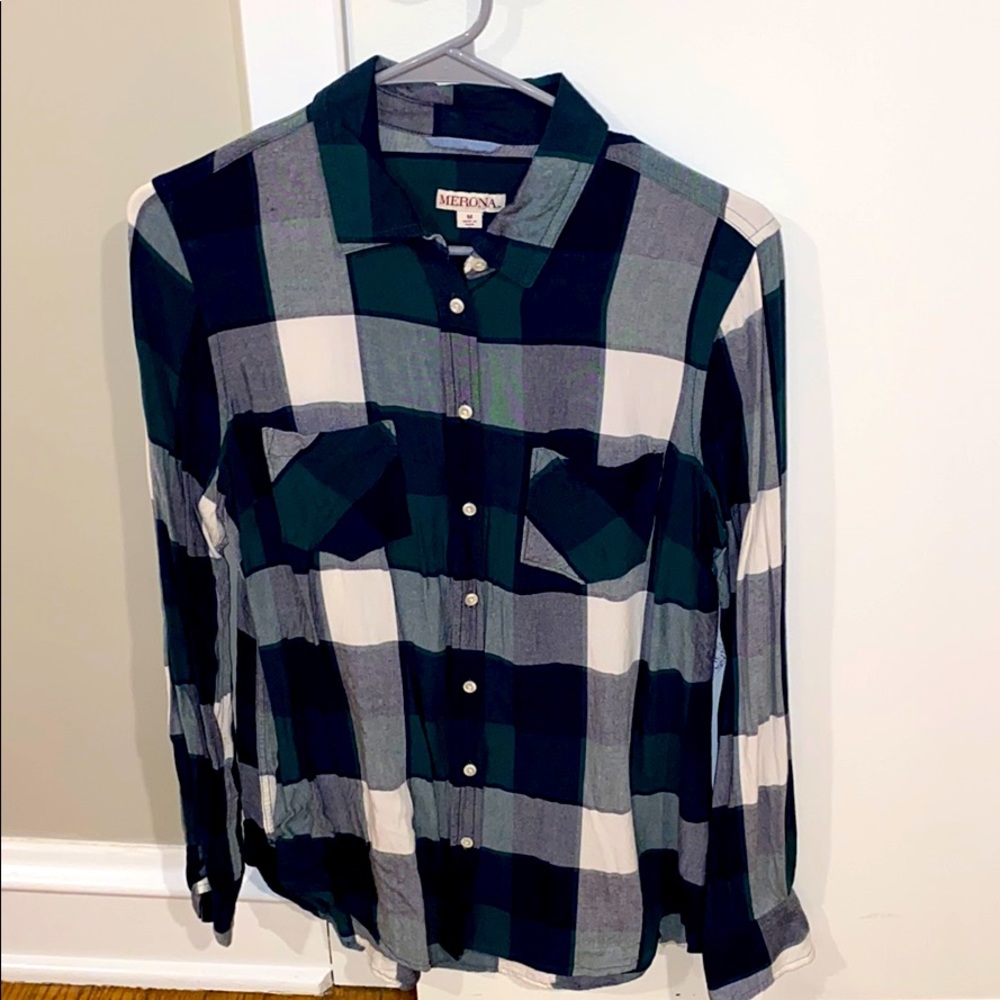 Green and white Merona plaid button down
